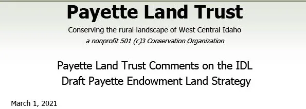 PLT submits comments on payette endowment lands strategy to IDL