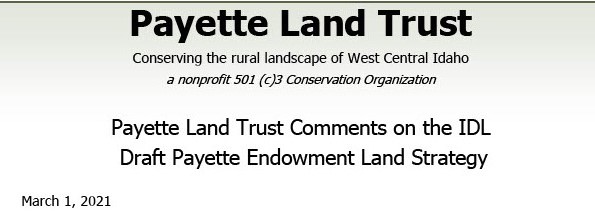 PLT submits comments on payette endowment lands strategy to IDL